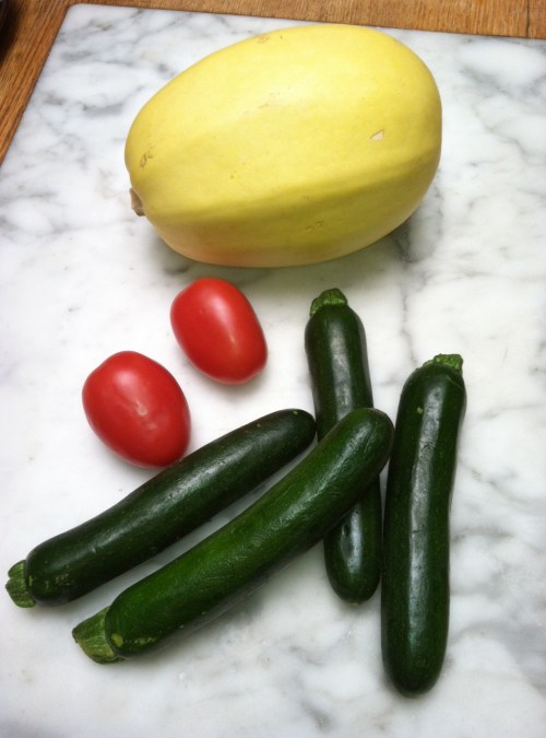Zucchini, roma tomatoes, and spaghetti squash