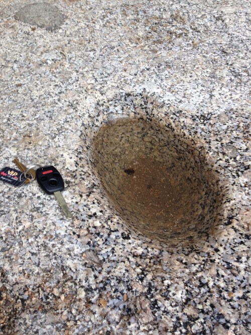 This bedrock metate was used by Indians (aka Native Americans) for grinding maize, acorns, and other foods