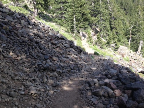 Trail crossing a river of rocks